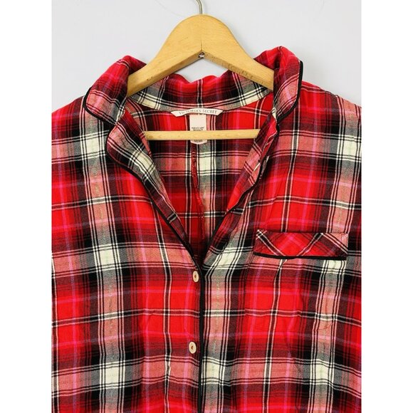 Victoria's Secret Womens Size Small Flannel Pajama Romper Red Plaid Button - Picture 7 of 10
